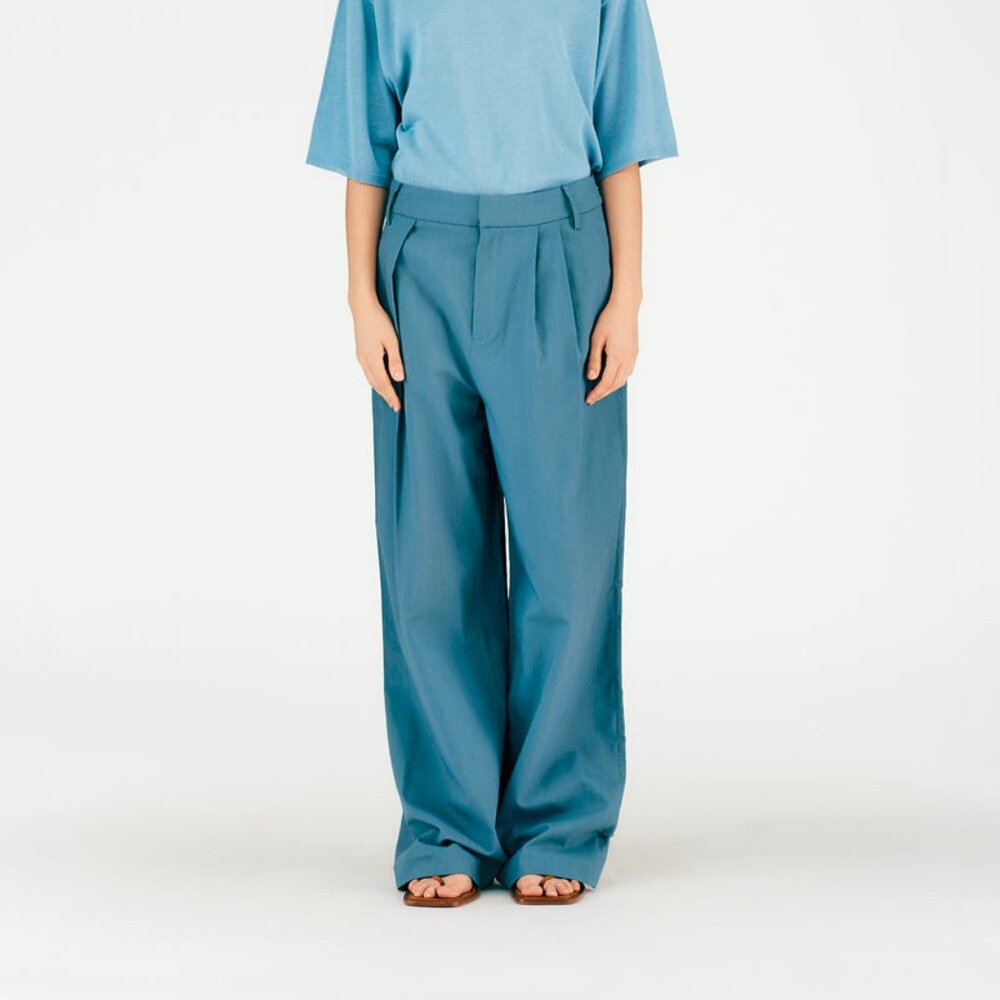 Tibi Stella Blue Grey Fluid Suiting Pant